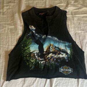 Harley-Davidson Black Tank Top with Nature Graphic